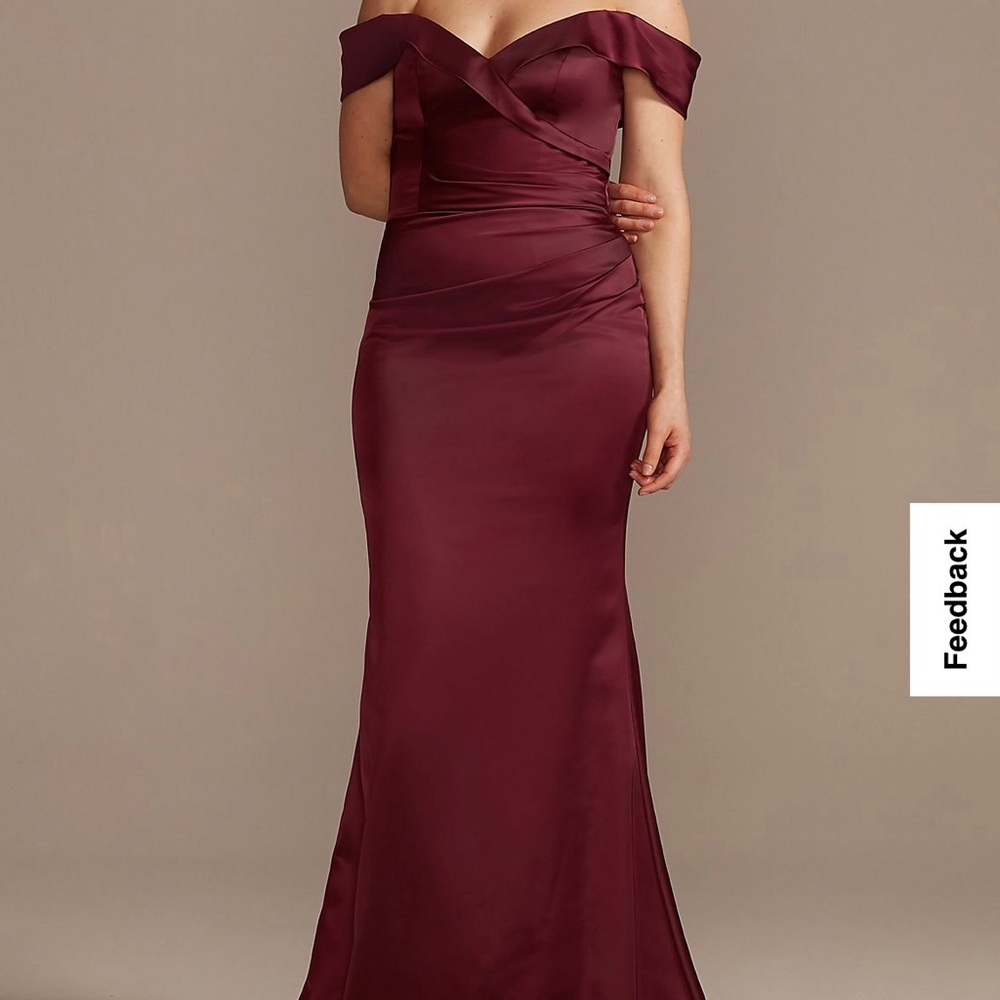 Tall satin off the shoulder mermaid bridesmaid dress